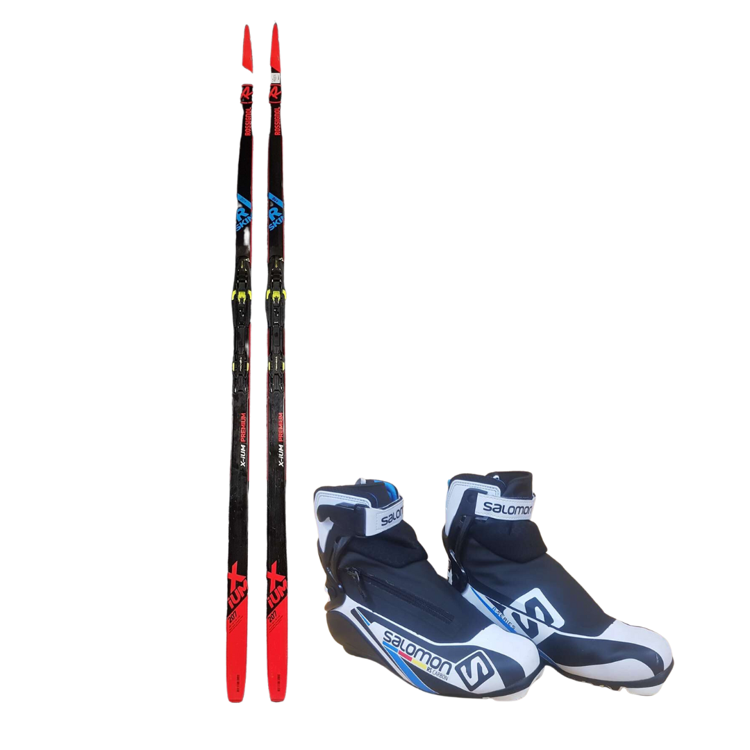 Bazárové běžecké lyže Rossignol R Skin X-iUM Premium + boty Salomon RS Carbon - NNN vázání 